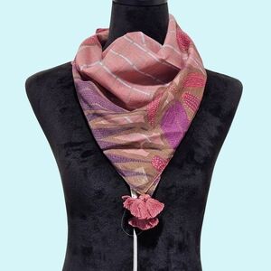 Treasure & Bond Scarf Pink Drop Tropics Print 20" Square Scarf Tassel Bohemian